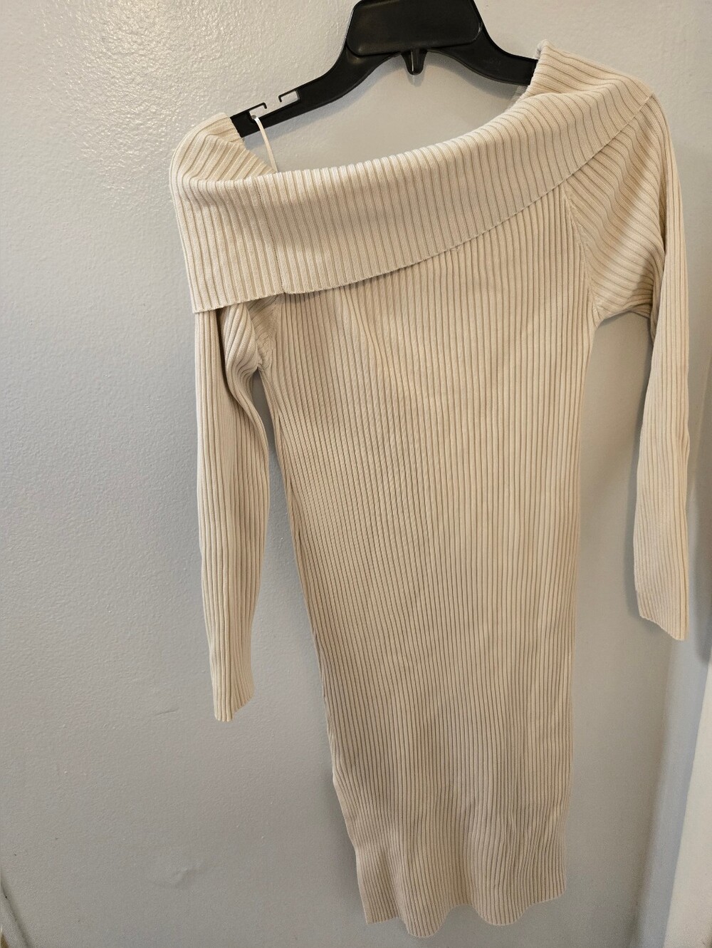 Steve Madden Cream Off-the-Shoulder Ribbed Sweater Dress